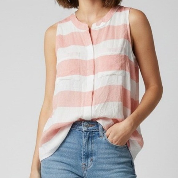Allie & Rob Tops - Allie & Rob Coral White Stripe Sleeveless Top Shirt Women's Size Medium M